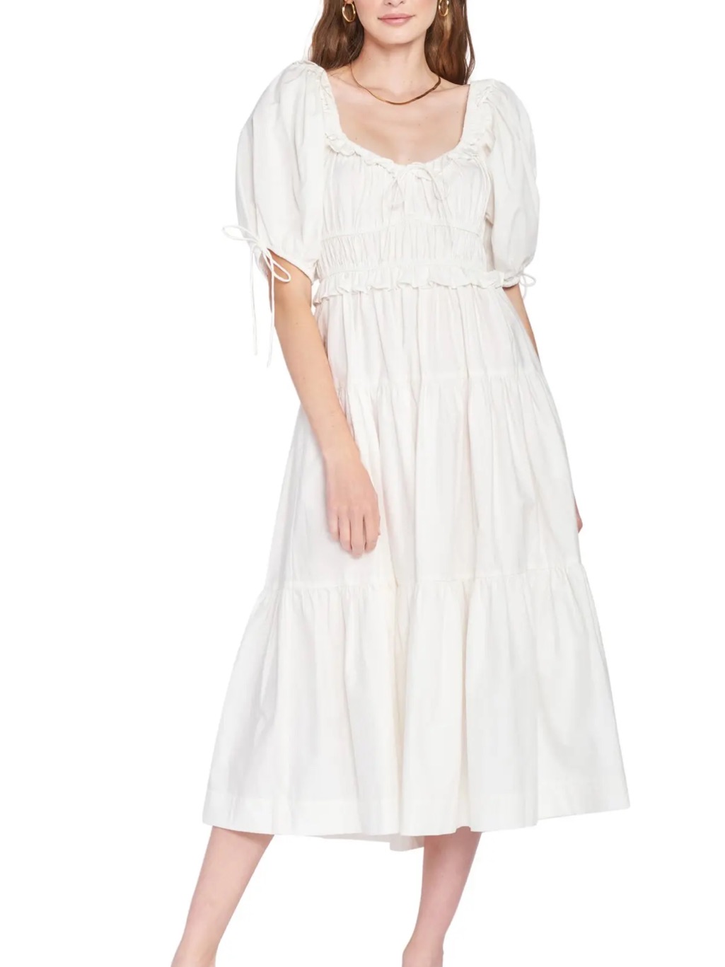 En Saison White Puff Sleeve Tiered Maxi Dress W/ Pockets